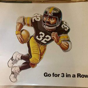 Vintage Rare Original Pittsburgh Steelers Franco Harris Poster-Go for 3 in a Row